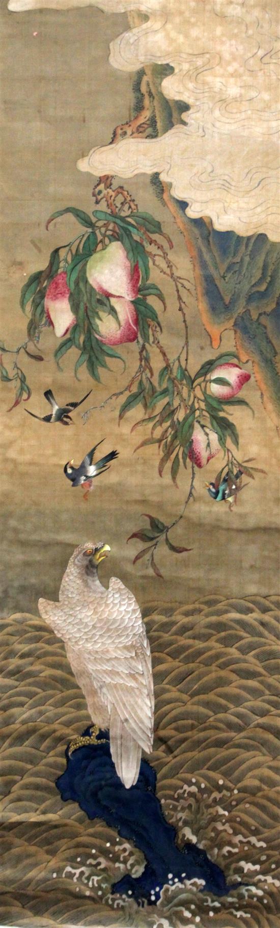 Two 19th century Chinese scroll paintings of eagles,